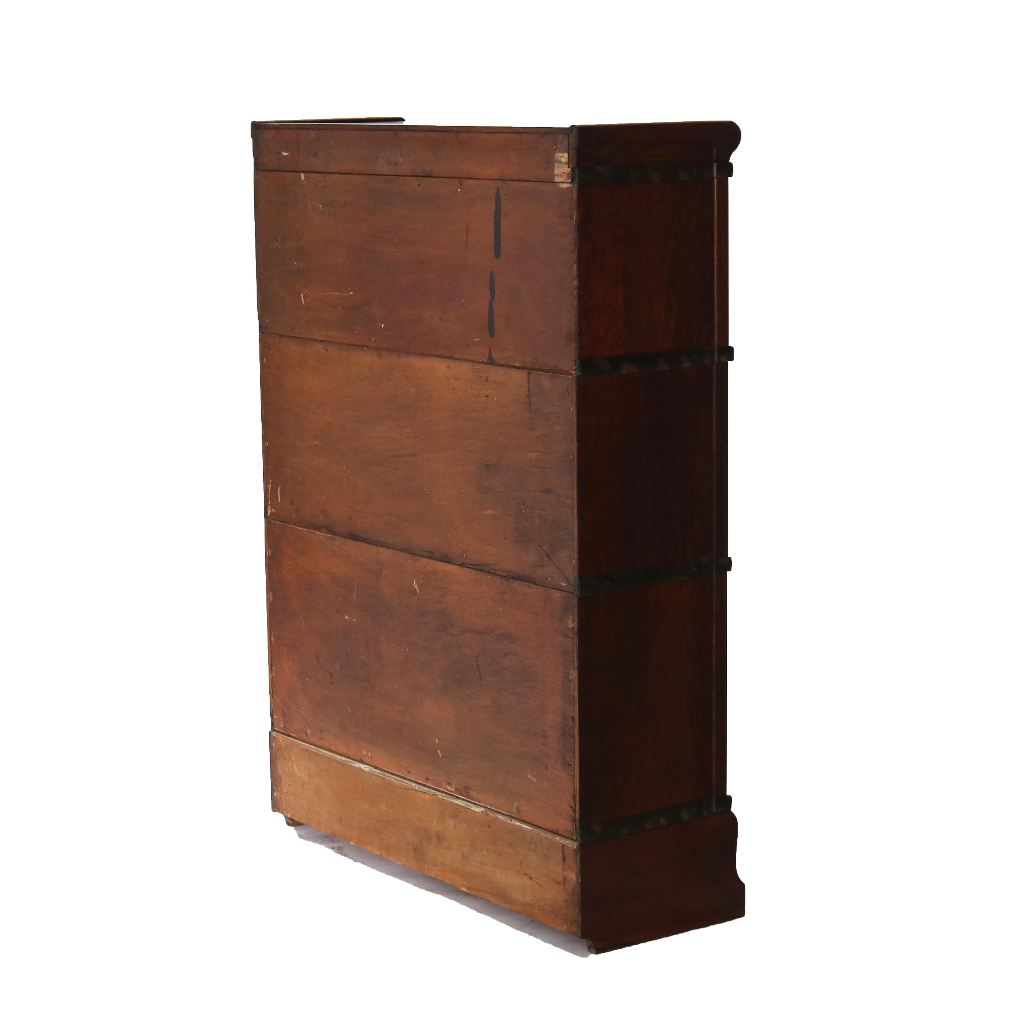 Antique Arts & Crafts Three-Stack Oak Barrister Bookcase C1920 3