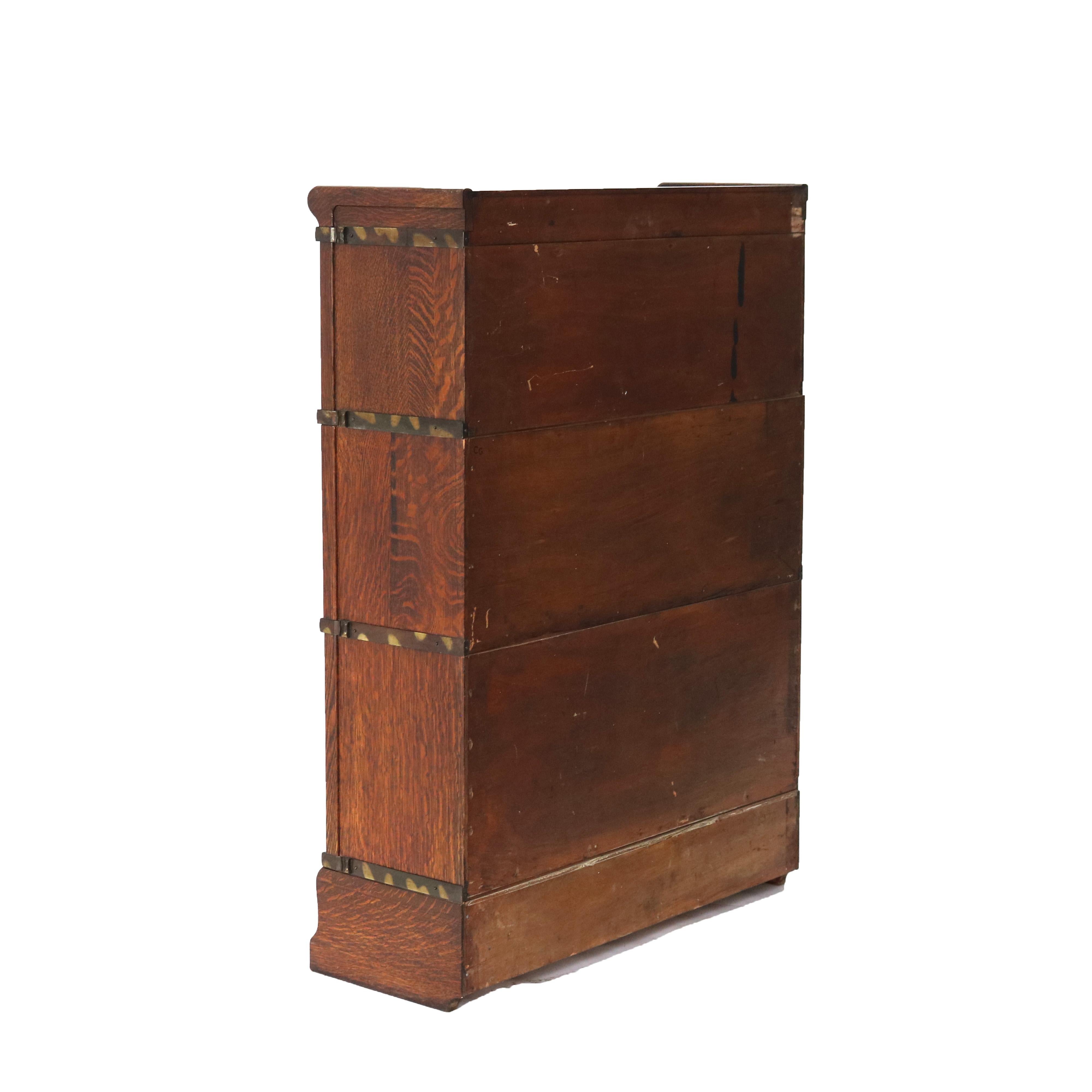Antique Arts & Crafts Three-Stack Oak Barrister Bookcase C1920 4