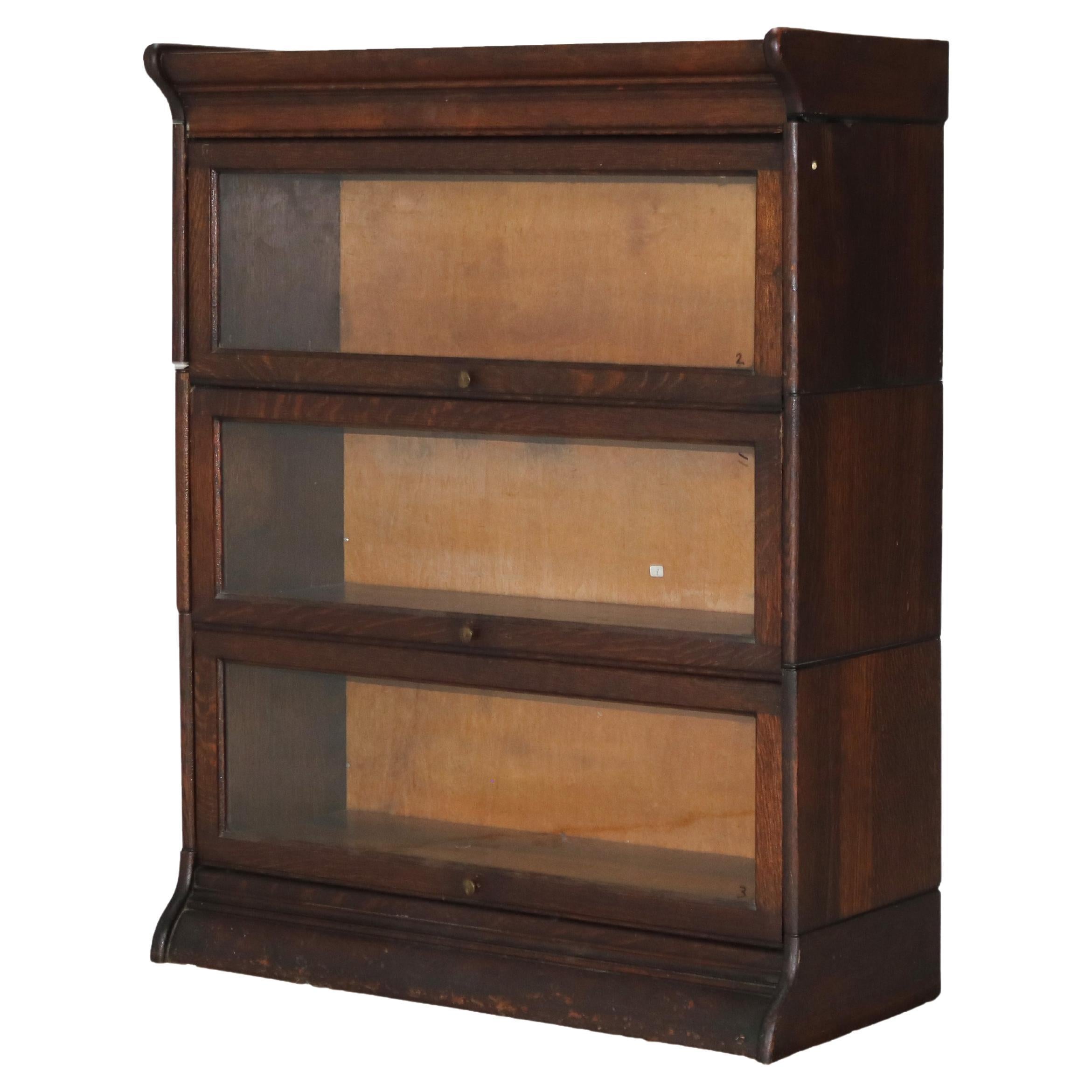 Antiguo Arts & Crafts Librería de barrister de tres pilas de roble C1920