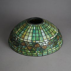 Antique Arts & Crafts Tiffany School Acorn Leaded Slag Glass Lampshade C1910