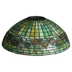 Antique Arts & Crafts Tiffany School Acorn Leaded Slag Glass Lampshade C1910