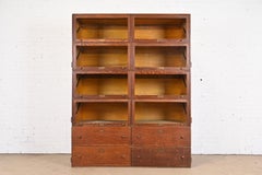 Antique Arts & Crafts Tiger Oak Double Barrister Bookcase, Circa 1890s