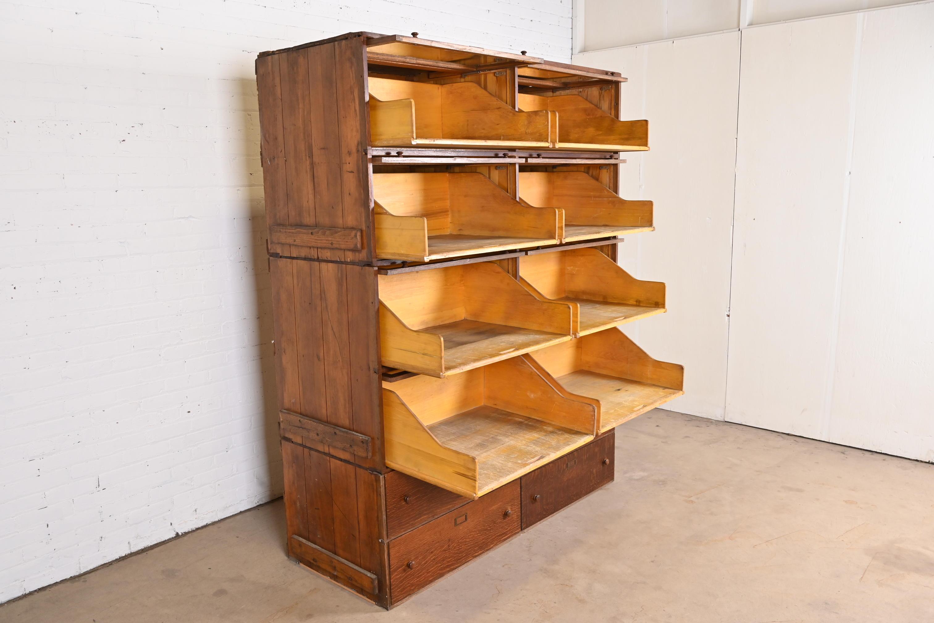 19th Century Antique Arts & Crafts Tiger Oak Double Barrister Bookcase, Circa 1890s For Sale