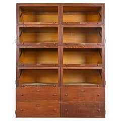 Antique Arts & Crafts Tiger Oak Double Barrister Bookcase, Circa 1890s