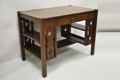 Antique Arts & Crafts Tiger Oak Mission Bookcase Sides Writing Desk with Drawer