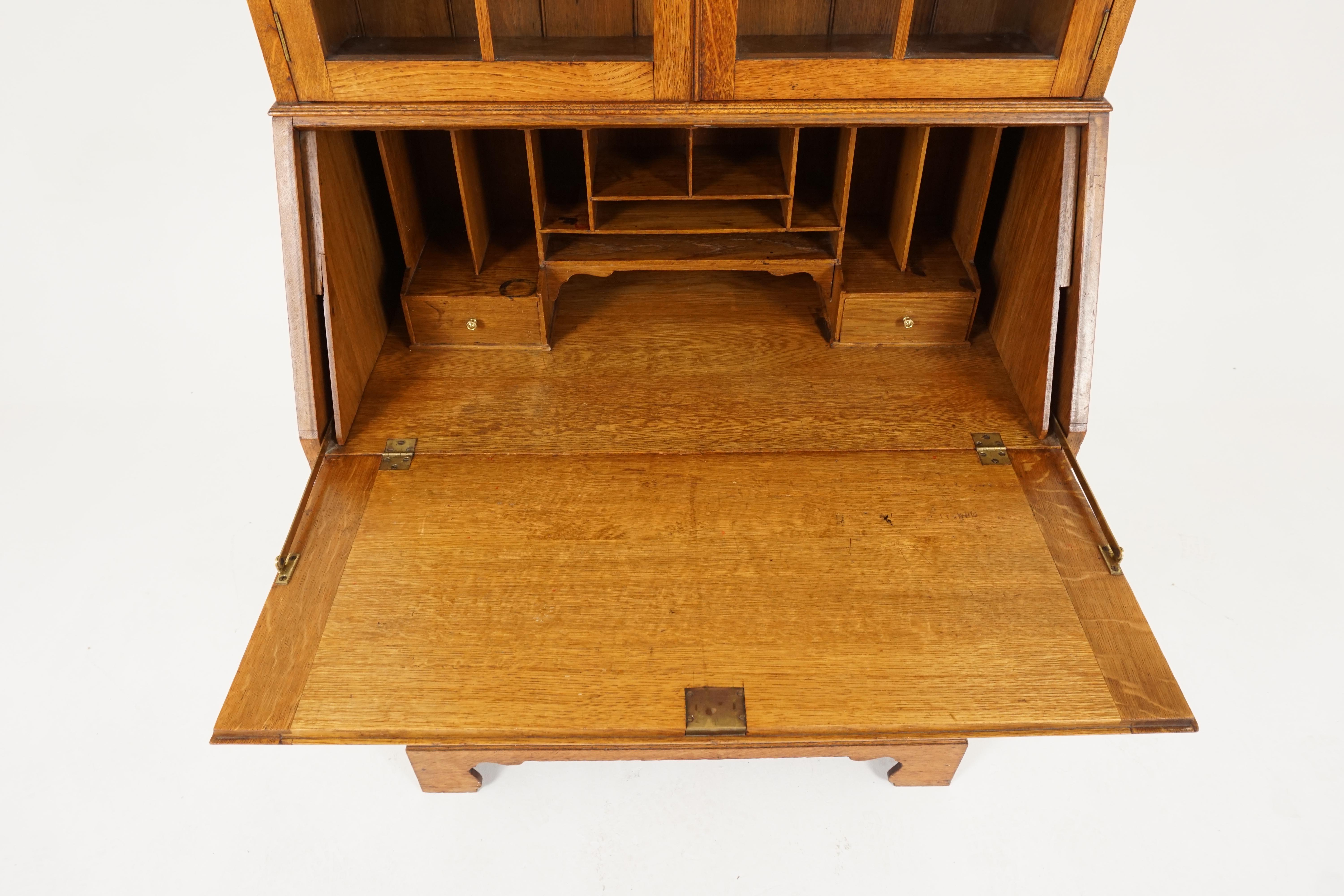 Antique Arts & Crafts tiger oak secretaire bookcase 