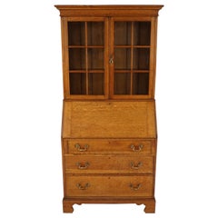 Antique Arts & Crafts Tiger Oak Secretaire Bookcase:: Scotland 1910:: B2139
