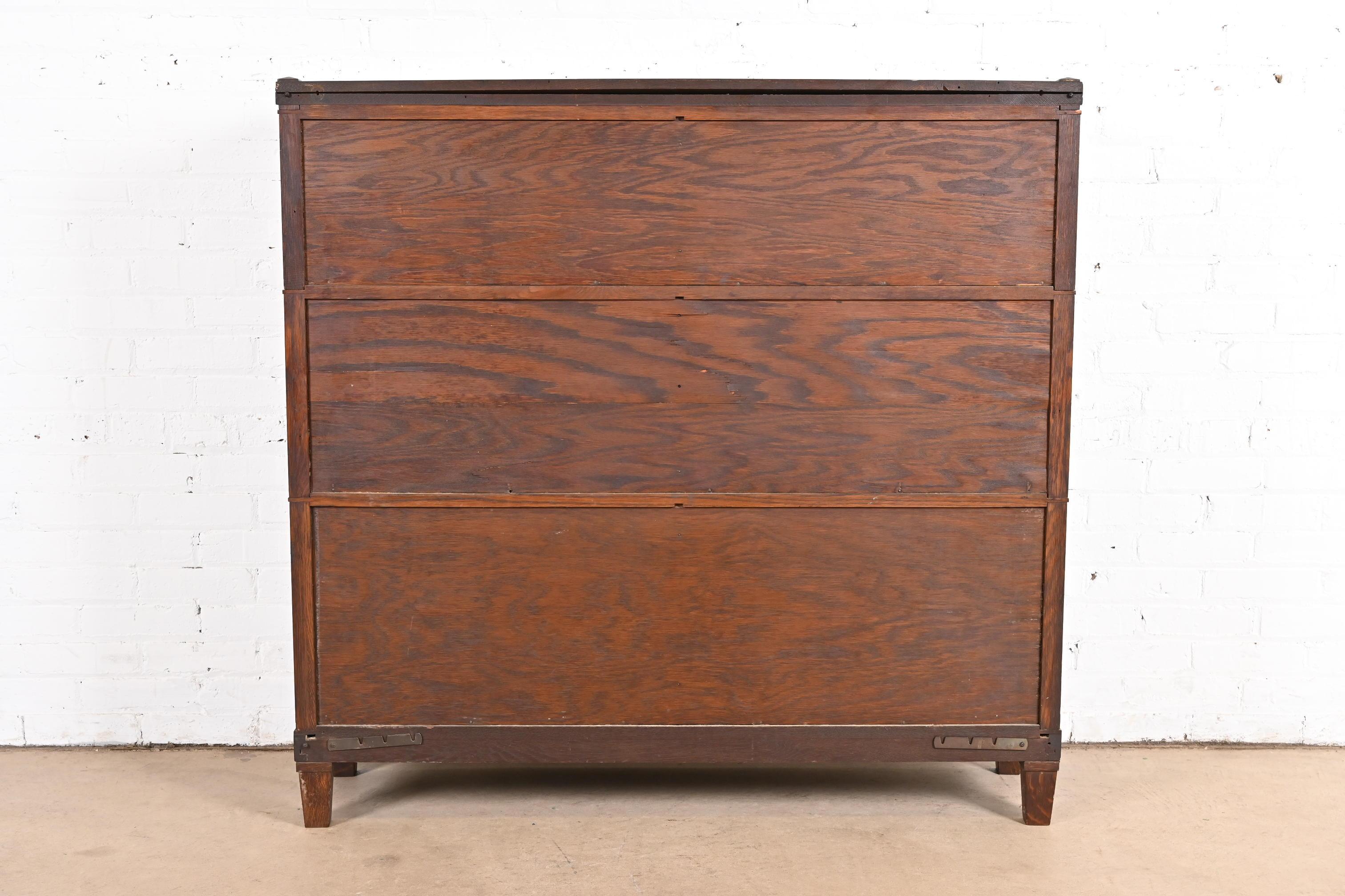 Antique Arts & Crafts Tiger Oak Three-Stack Double Barrister Bookcase by Macey 4