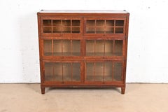 Antique Arts & Crafts Tiger Oak Three-Stack Double Barrister Bookcase by Macey