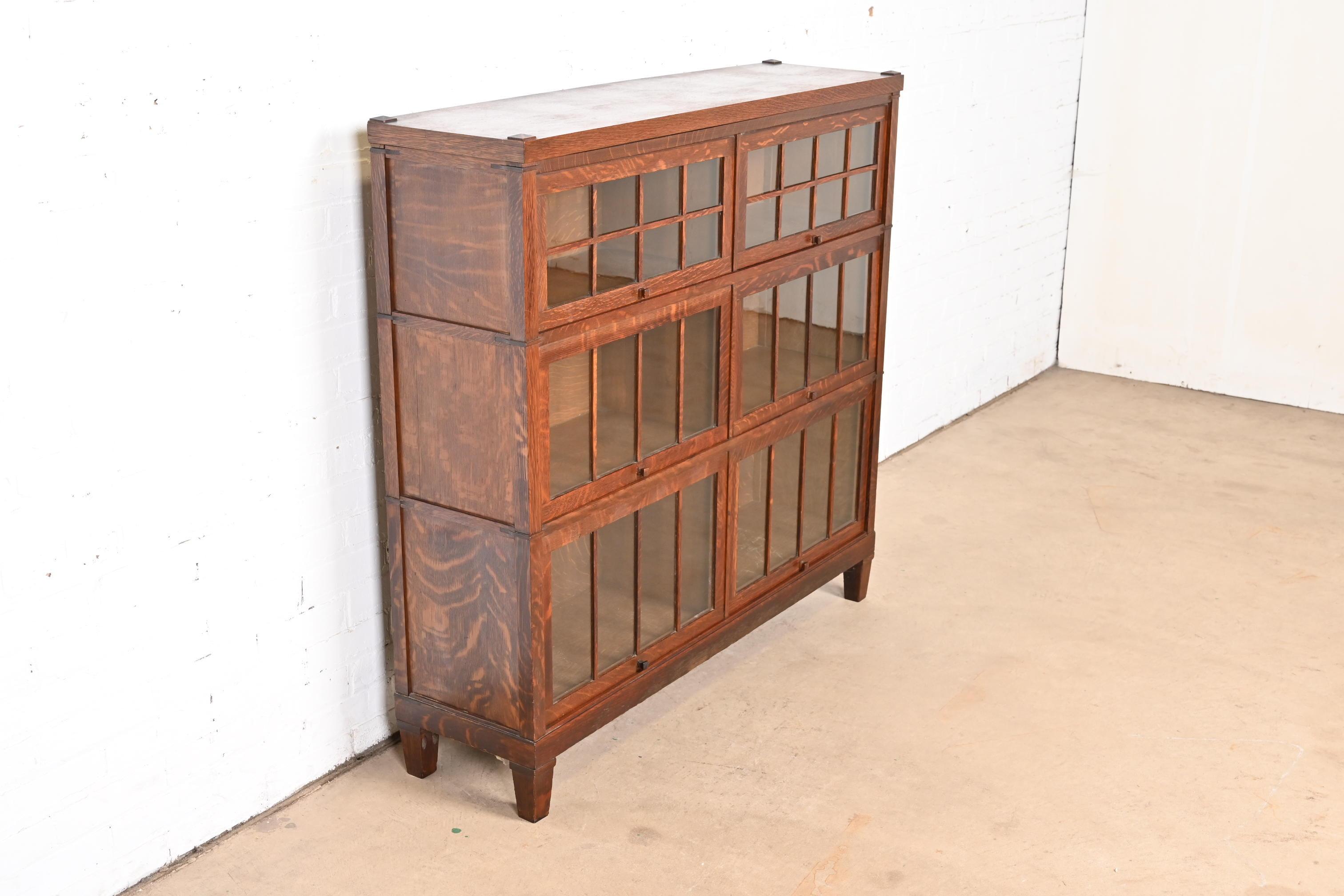 American Antique Arts & Crafts Tiger Oak Three-Stack Double Barrister Bookcase by Macey