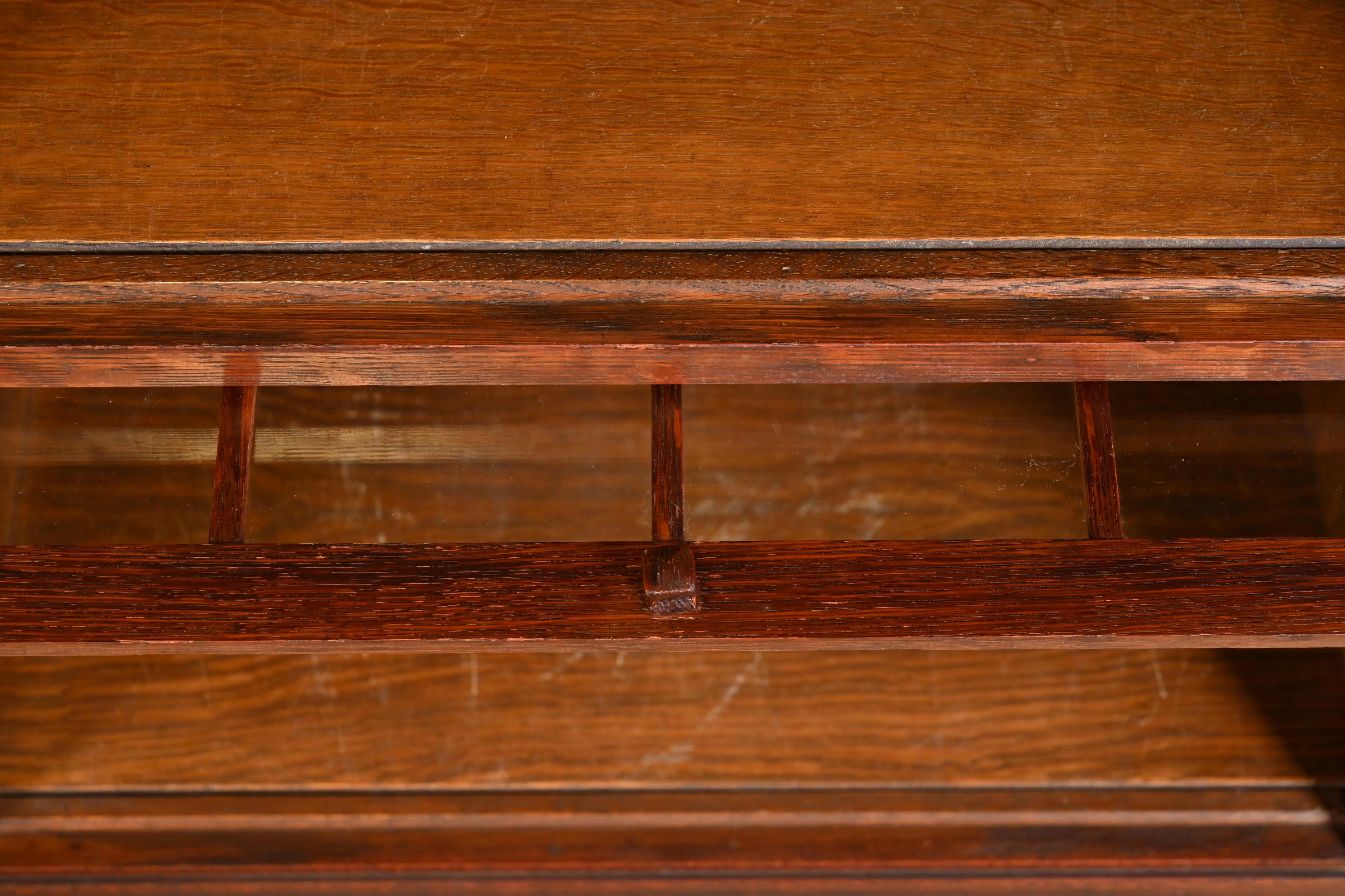 Glass Antique Arts & Crafts Tiger Oak Three-Stack Double Barrister Bookcase by Macey