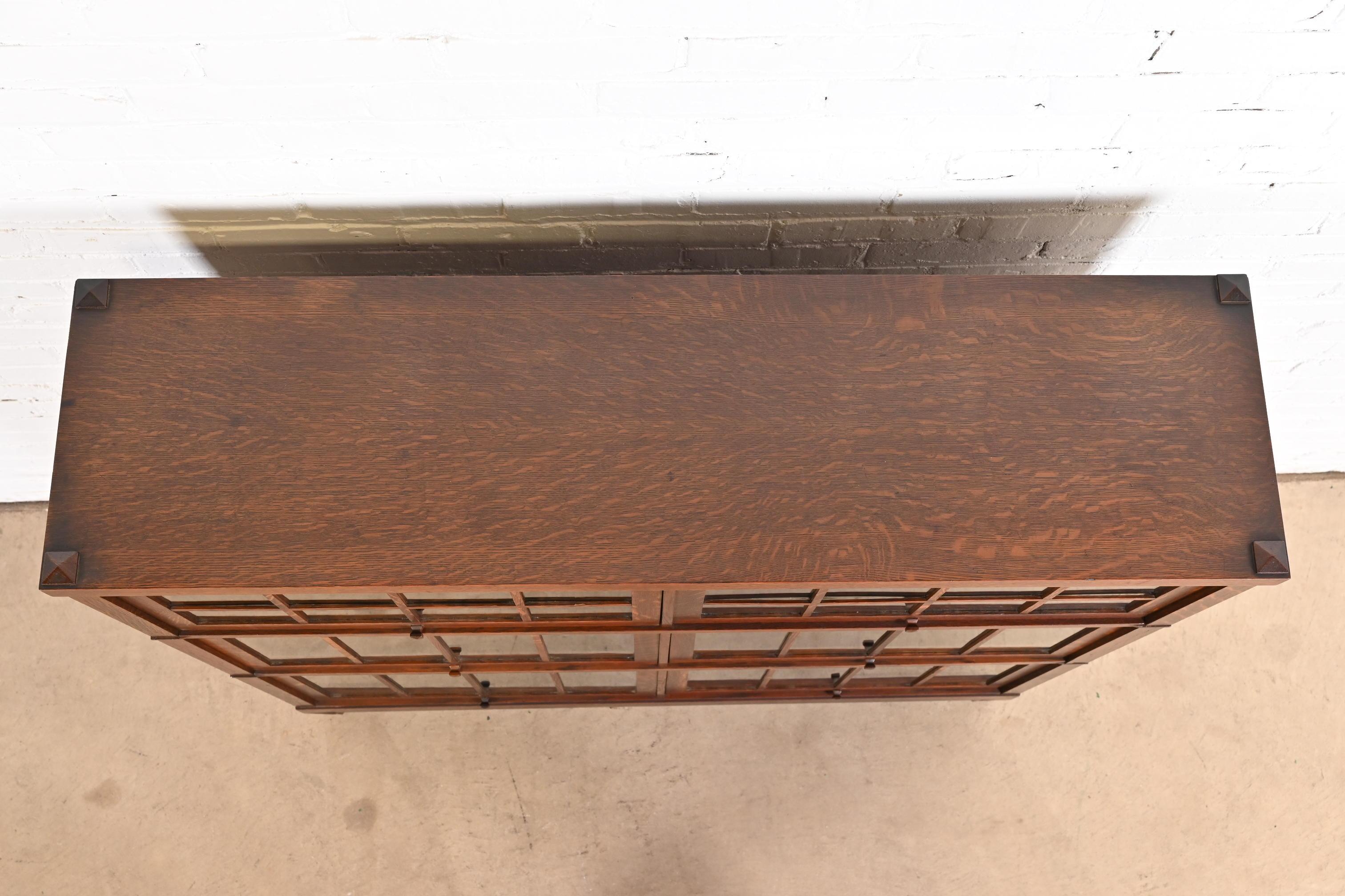 Antique Arts & Crafts Tiger Oak Three-Stack Double Barrister Bookcase by Macey 2