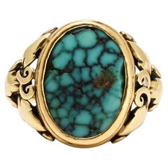 Antique Arts & Crafts Turquoise Matrix Grape Leaf & Vine Ring