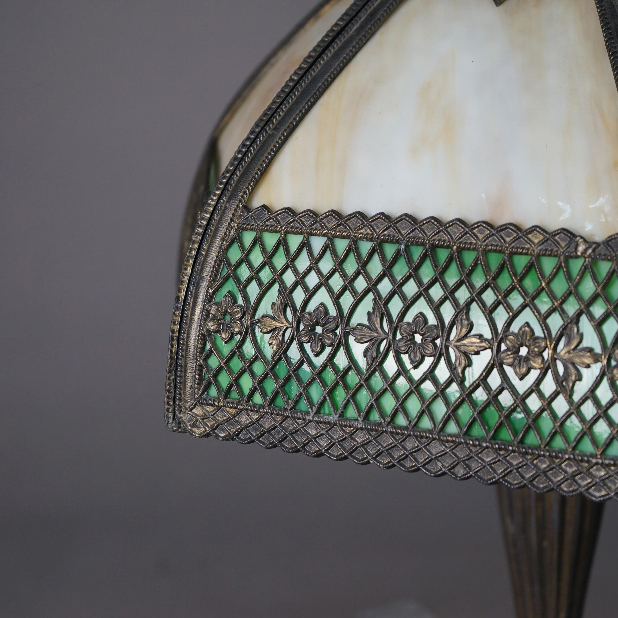 Antique Arts & Crafts Two-Tone Slag Glass Lamp, circa 1910 For Sale 3