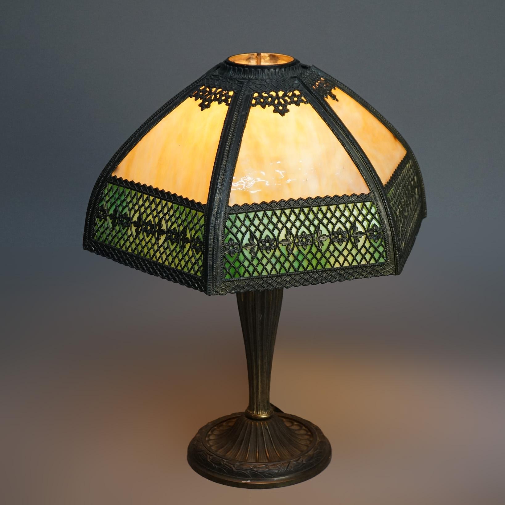 Arts and Crafts Antique Arts & Crafts Two-Tone Slag Glass Lamp, circa 1910 For Sale