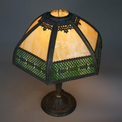Antique Arts & Crafts Two-Tone Slag Glass Lamp, C1910