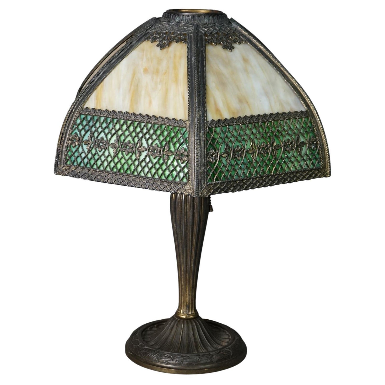 Antique Arts & Crafts Two-Tone Slag Glass Lamp, C1910