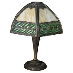Antique Arts & Crafts Two-Tone Slag Glass Lamp, C1910