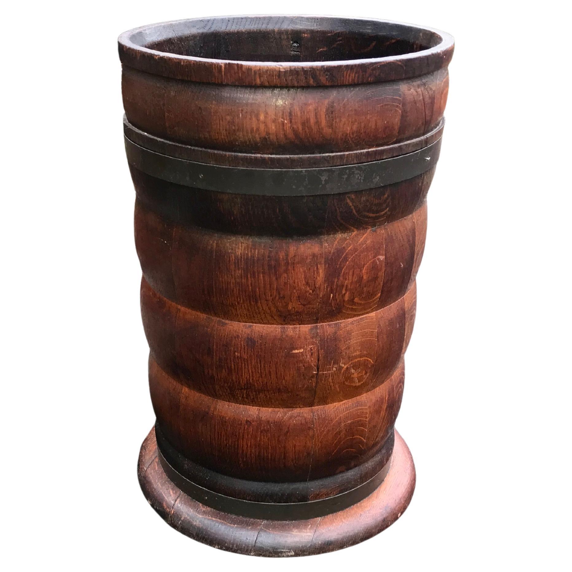 ANTIQUE nice  1/4 SAWN OAK Umbrella Stand with   WROUGH  IRON  strap  - W7562