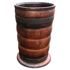 ANTIQUE nice  1/4 SAWN OAK Umbrella Stand with   WROUGH  IRON  strap  - W7562