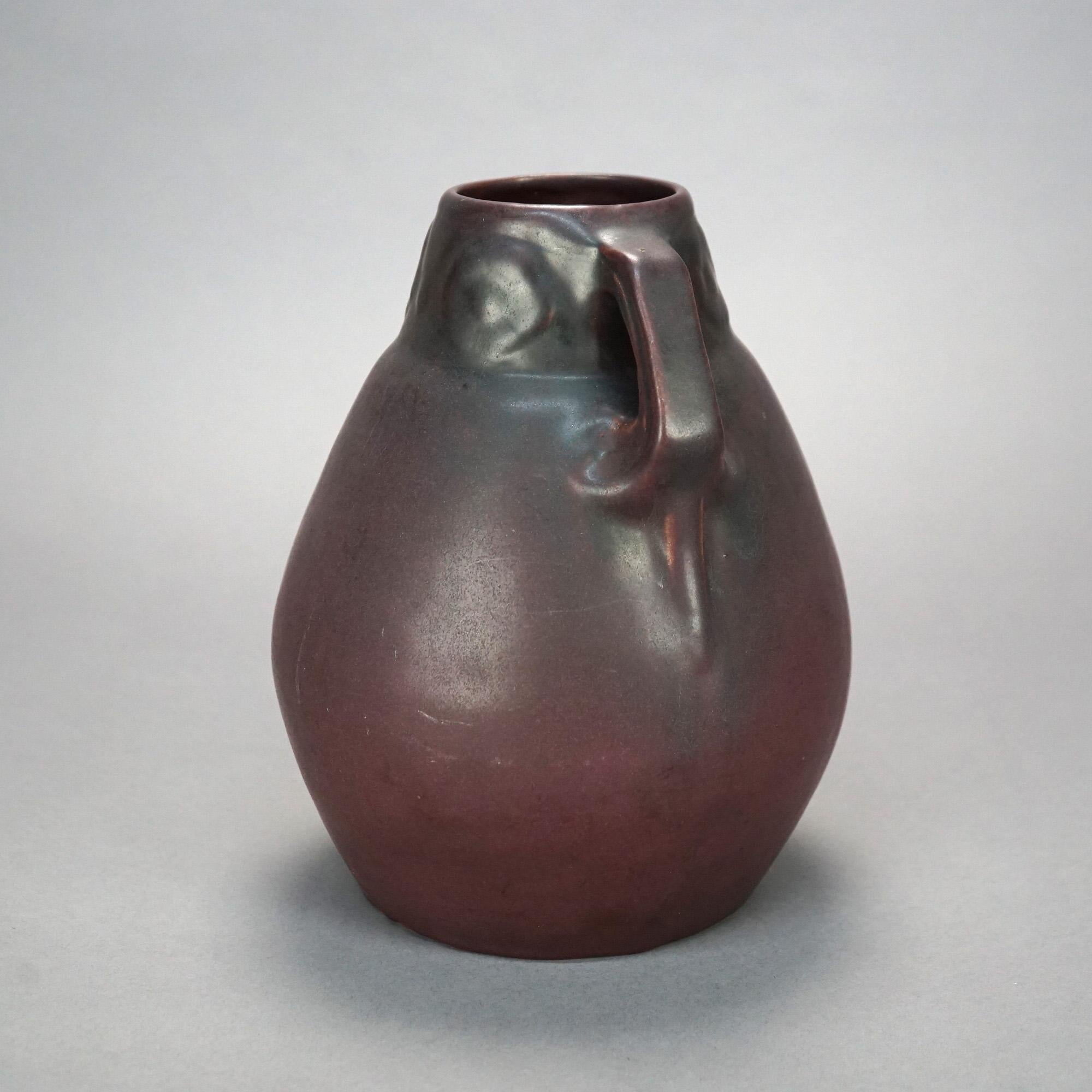 American Antique Arts & Crafts Van Briggle Art Pottery Bulbous Double Handle Vase, C 1920