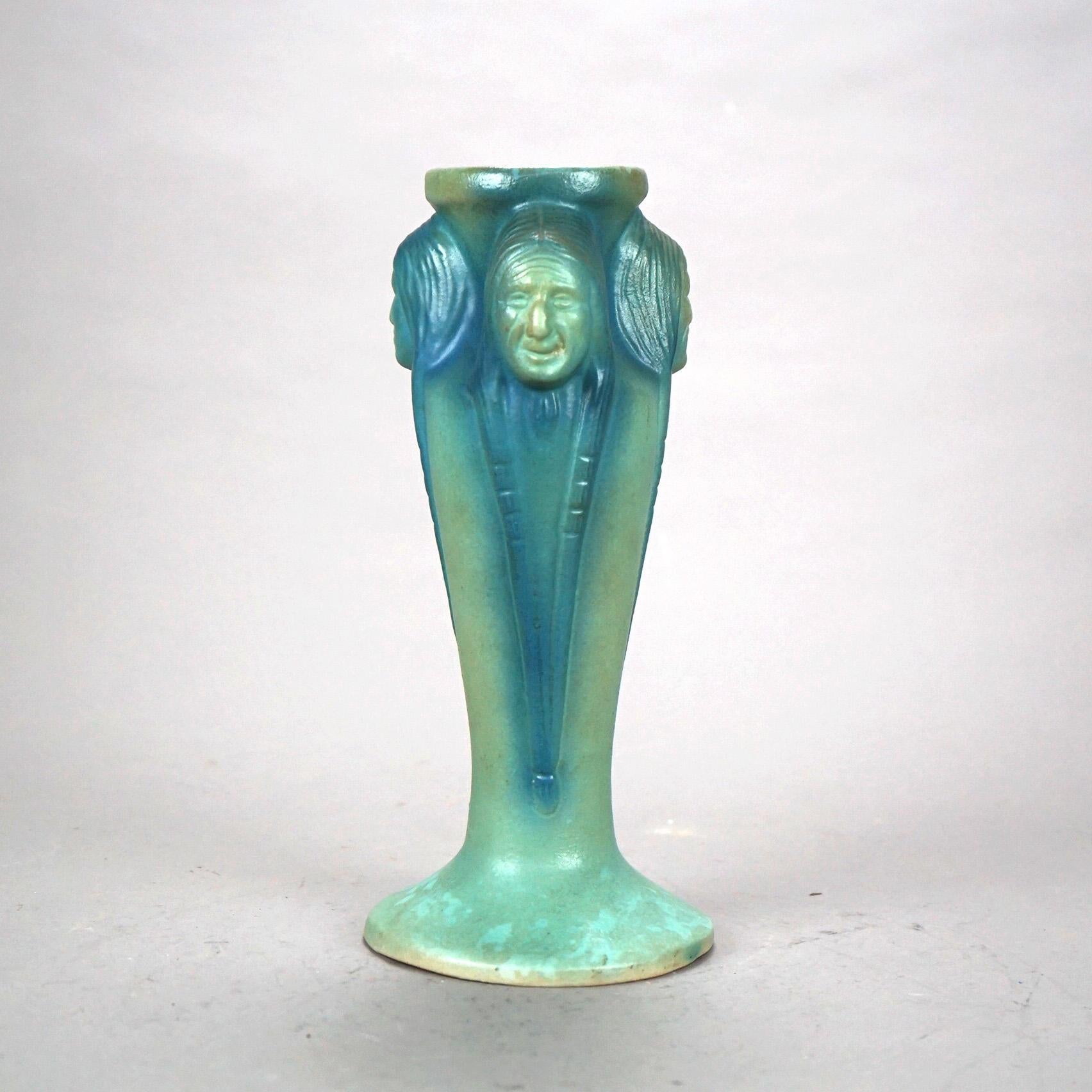 Antique Arts & Crafts Van Briggle Art Pottery Indian Head Vase, c1920

Measures - 11