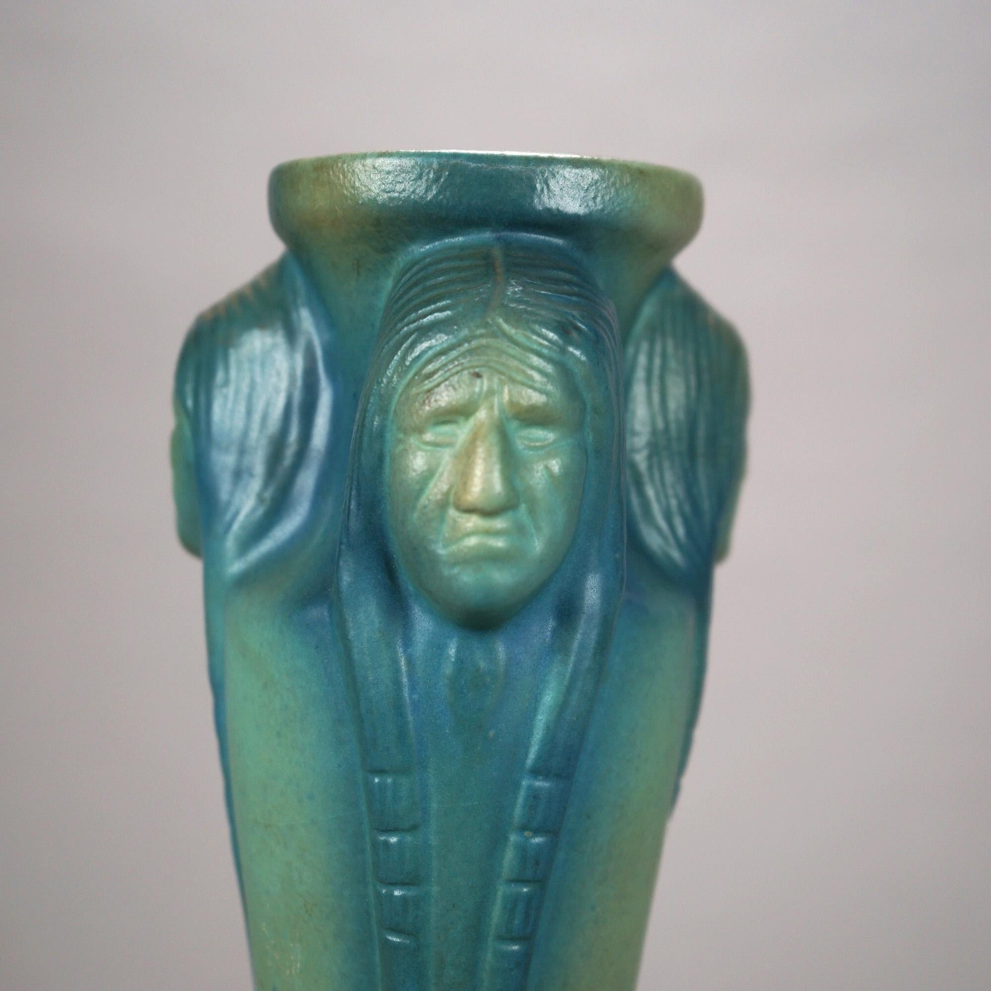 Antique Arts & Crafts Van Briggle Art Pottery Indian Head Vase, c1920 In Good Condition In Big Flats, NY