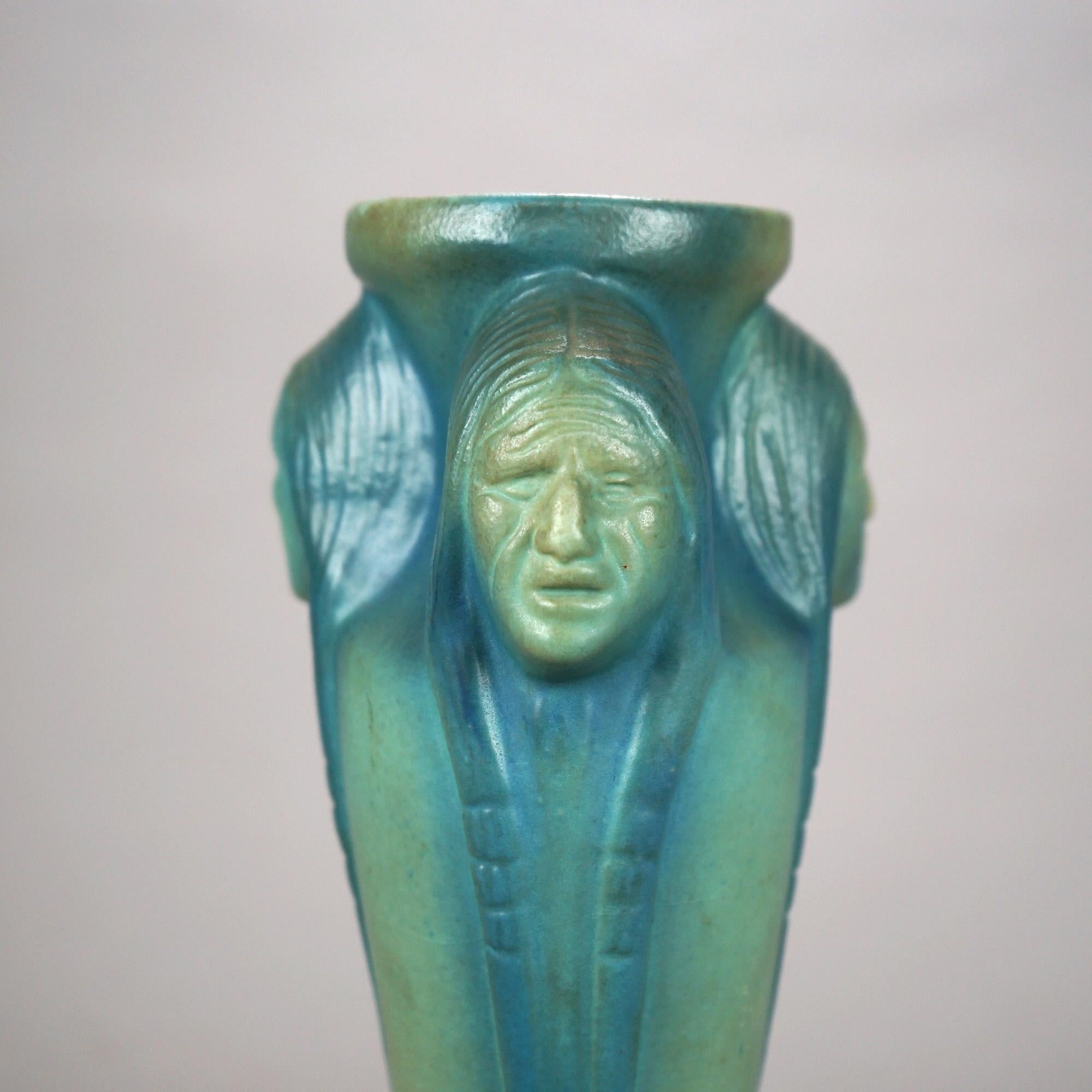 Antique Arts & Crafts Van Briggle Art Pottery Indian Head Vase, c1920 1