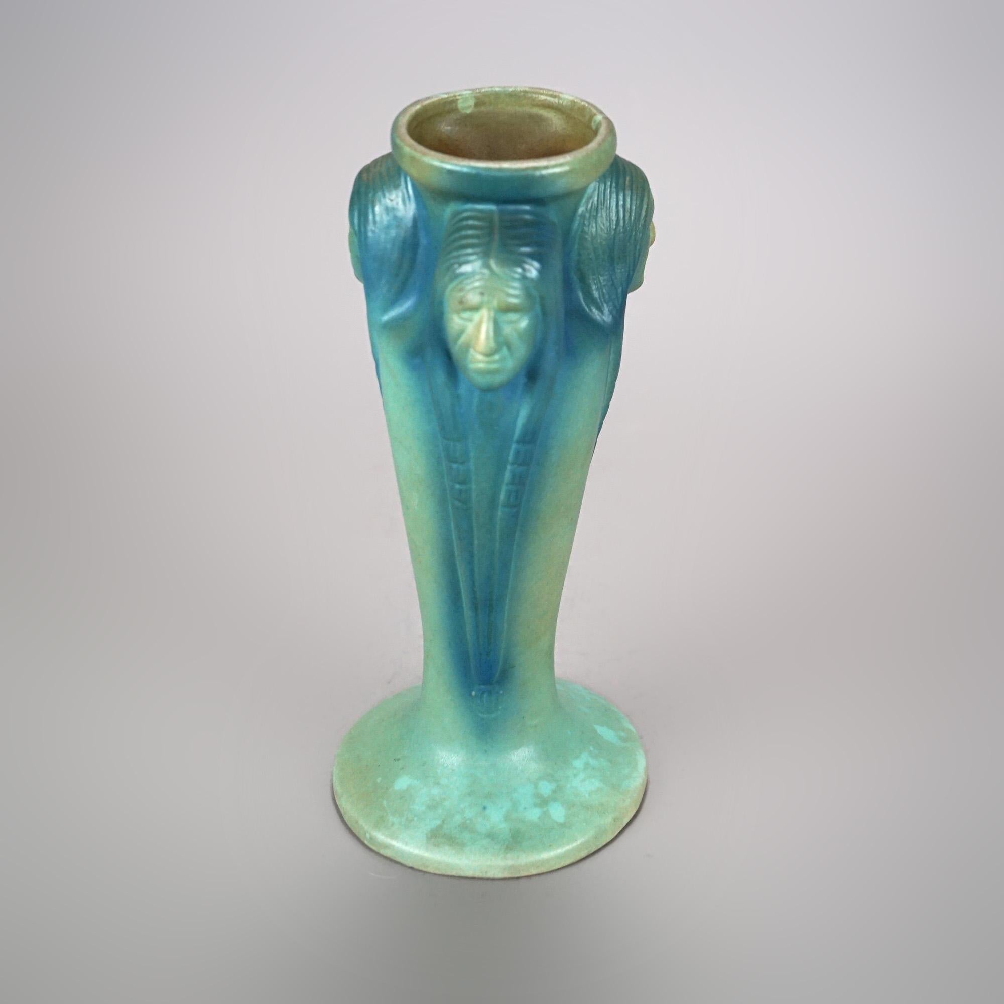 Antique Arts & Crafts Van Briggle Art Pottery Indian Head Vase, c1920 3
