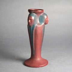 Antique Arts & Crafts Van Briggle Indian Head Figural Pottery Footed Vase C1940