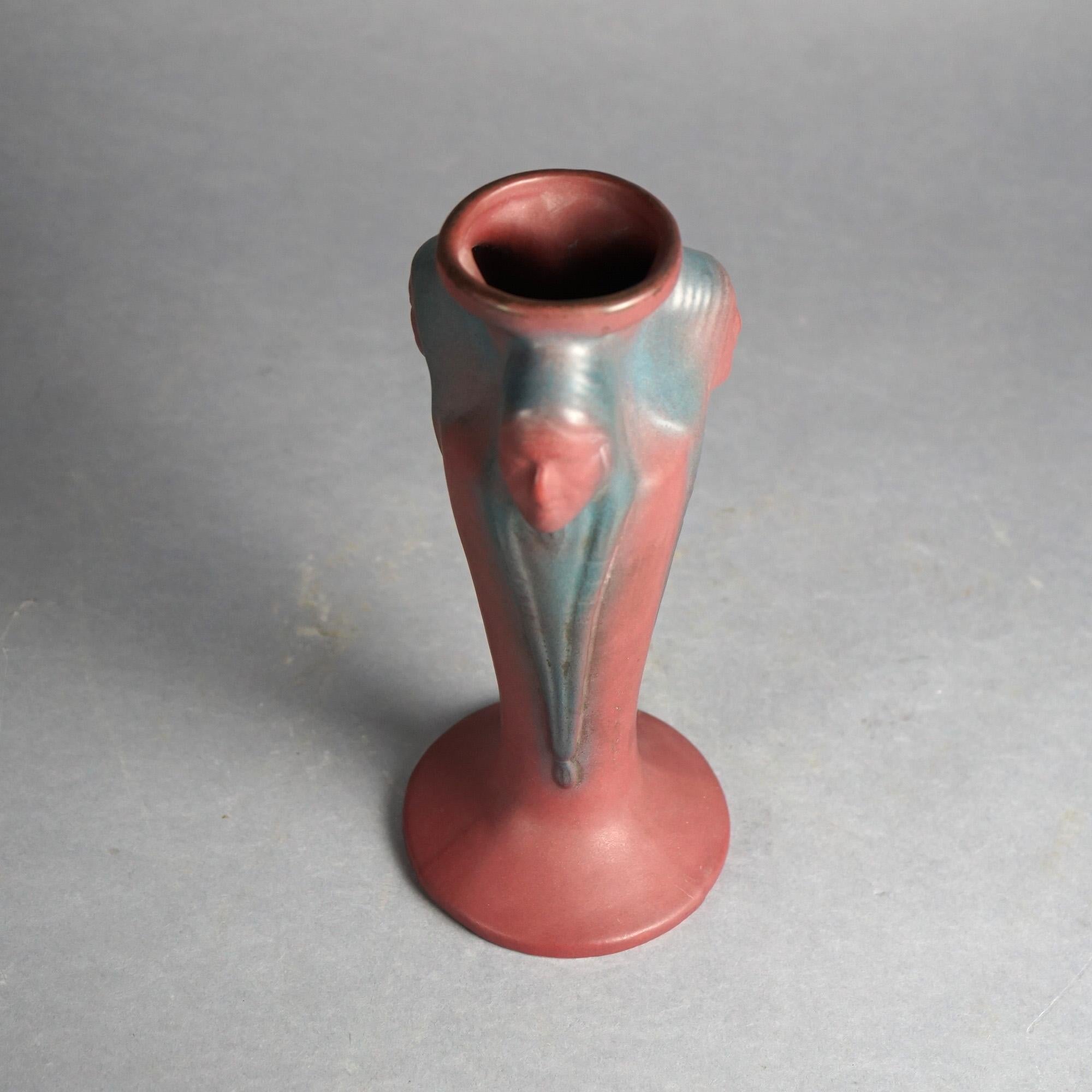 Antique Arts & Crafts Van Briggle Indian Head Figural Pottery Footed Vase C1940 For Sale 1