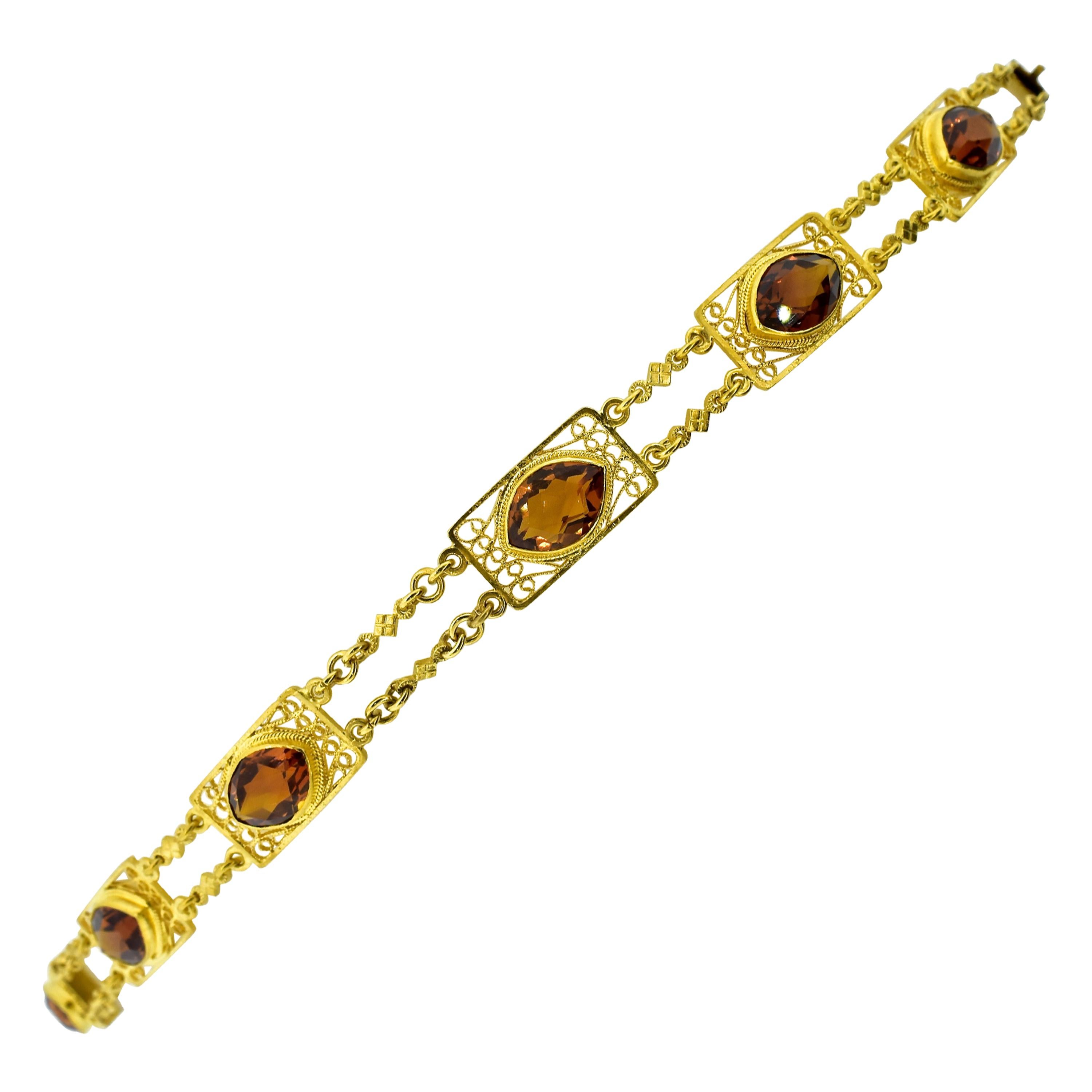 Antique Arts & Crafts Vintage Gold and Citrine Bracelet, circa 1905