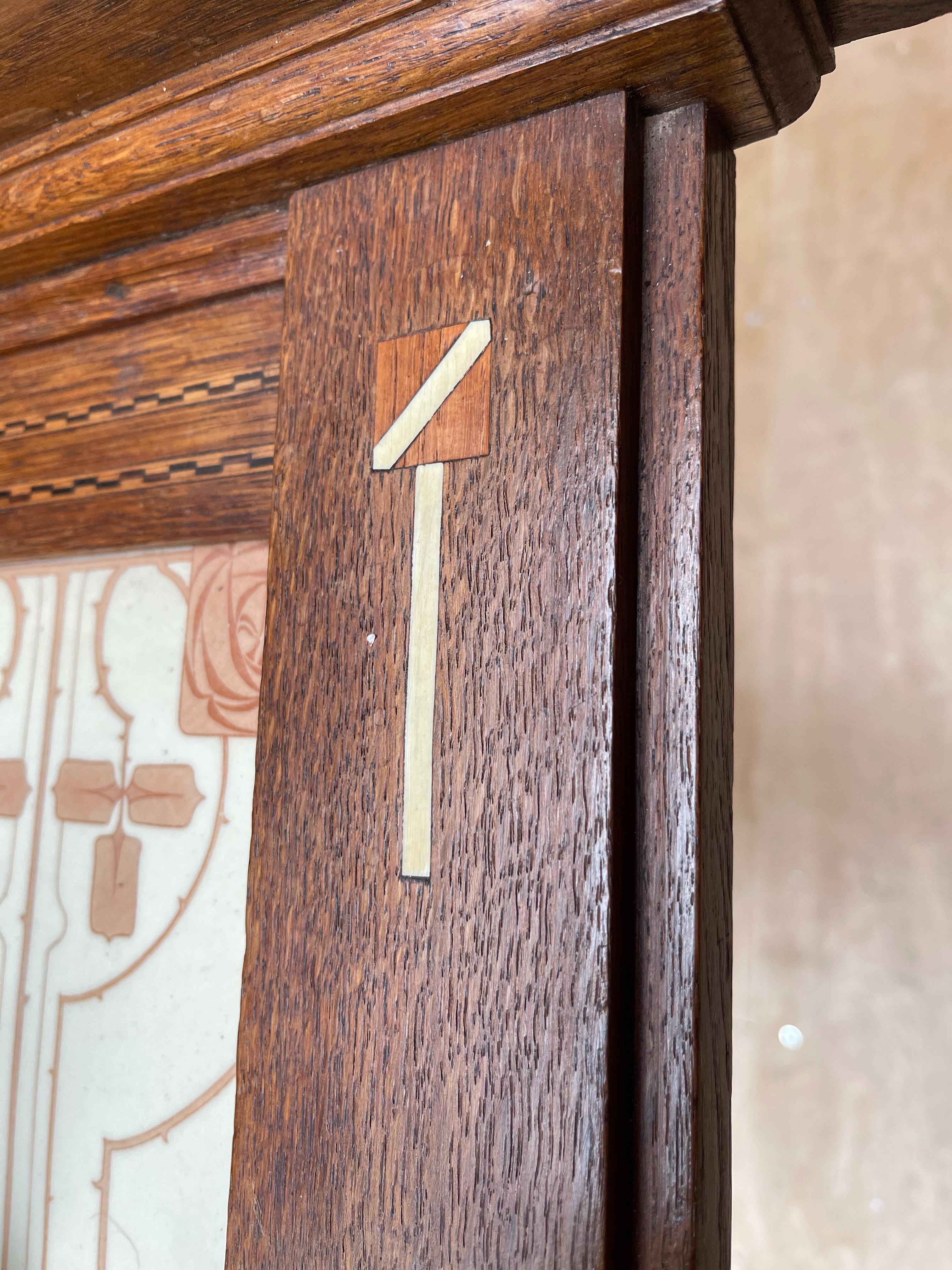 Arts & Crafts Wall Coat Rack with Unique Stylized Flower Tiles, circa 1900 3