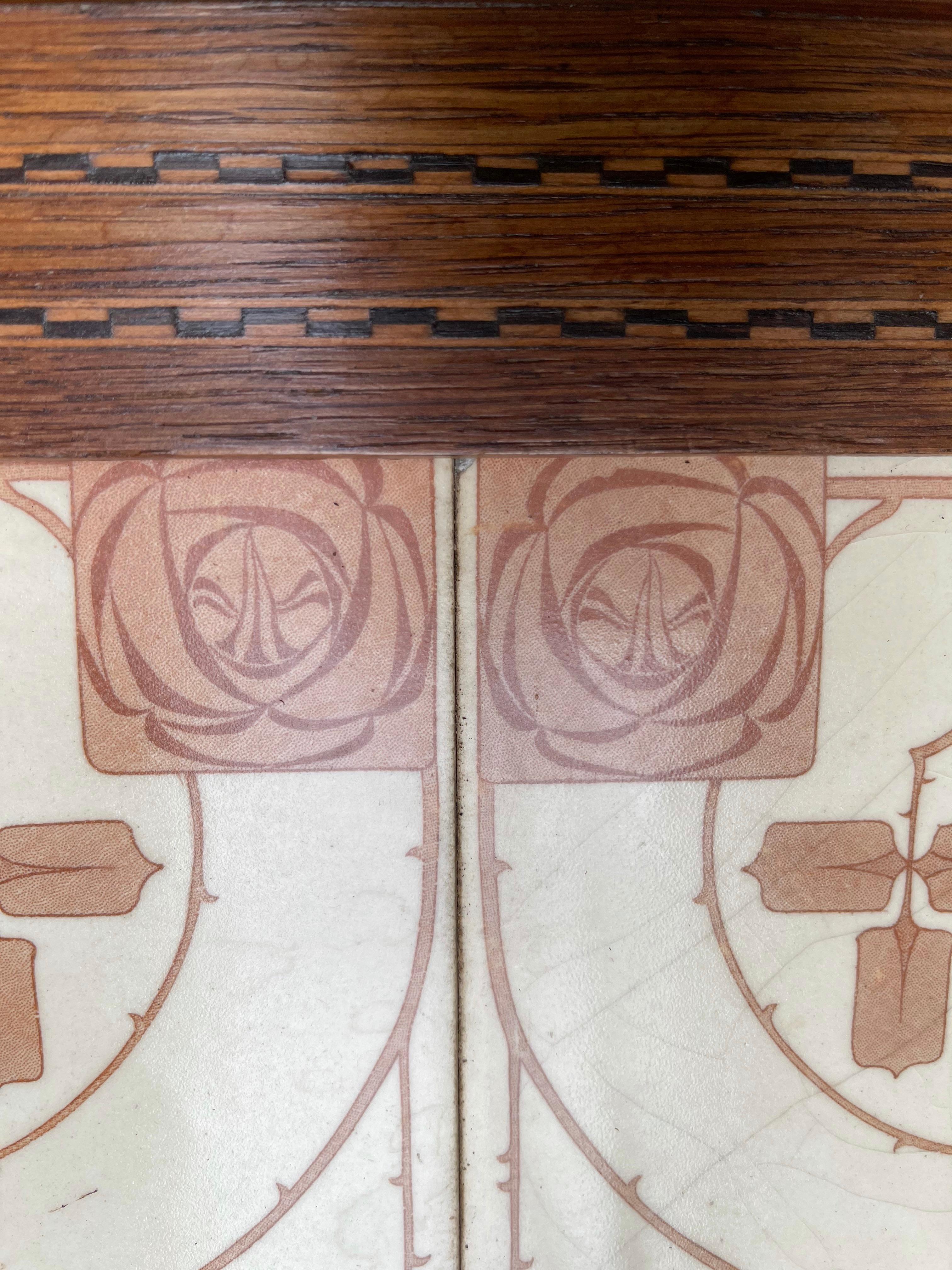 20th Century Arts & Crafts Wall Coat Rack with Unique Stylized Flower Tiles, circa 1900