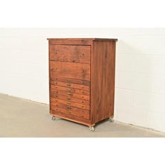 Antique Arts & Crafts Walnut 10-Drawer Flat File Cabinet, Circa 1900