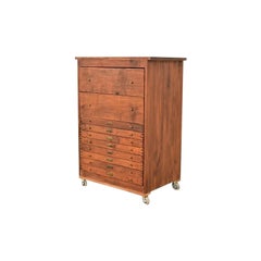 Antique Arts & Crafts Walnut 10-Drawer Flat File Cabinet, Circa 1900