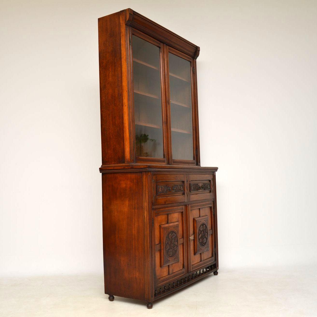 Antique Arts & Crafts Walnut Secretaire Bookcase 4