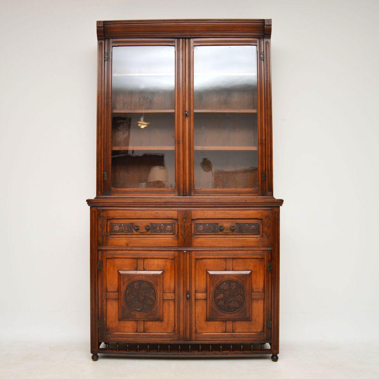 Arts and Crafts Antique Arts & Crafts Walnut Secretaire Bookcase