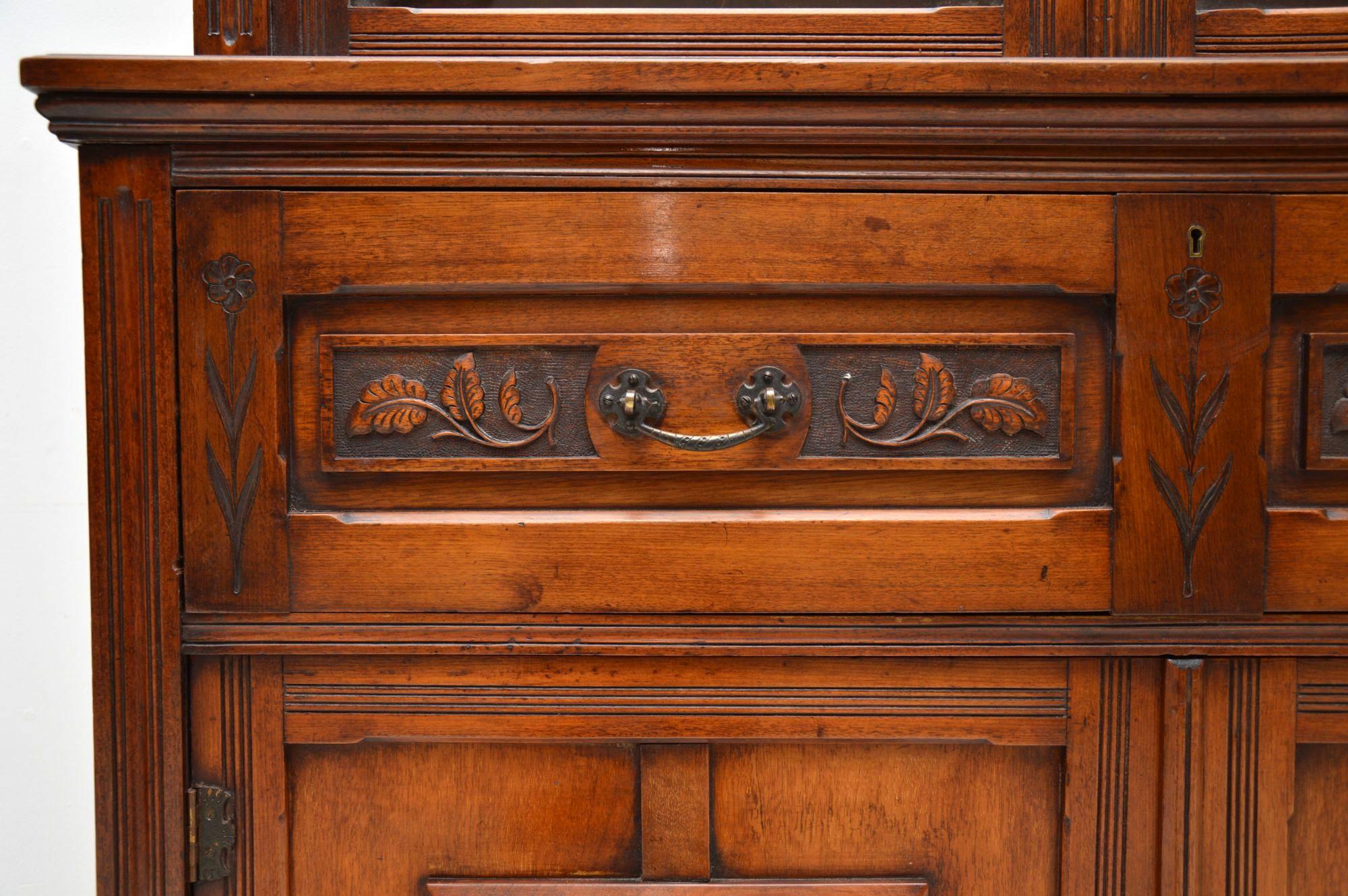 Antique Arts & Crafts Walnut Secretaire Bookcase In Good Condition In London, GB