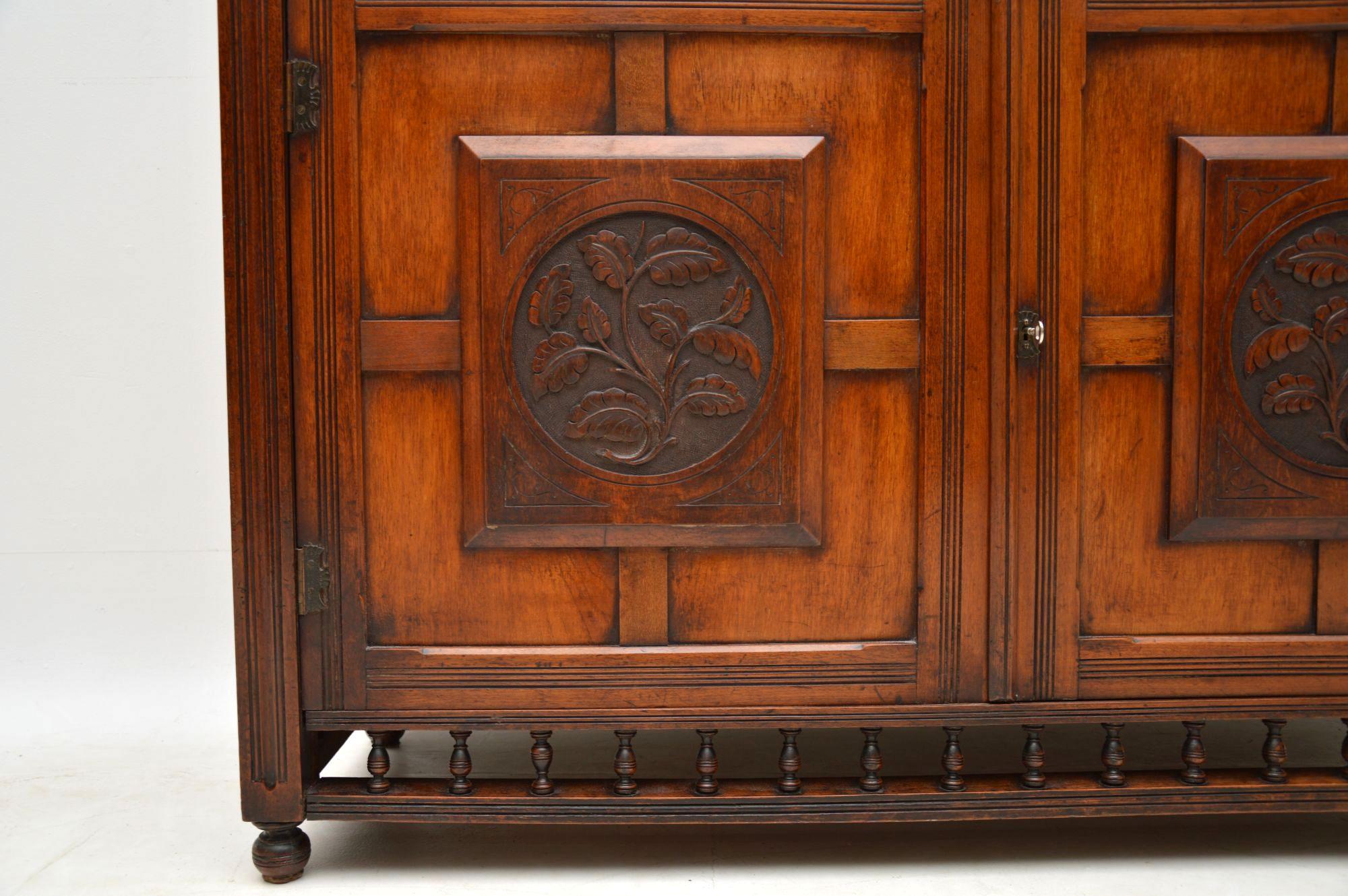 Late 19th Century Antique Arts & Crafts Walnut Secretaire Bookcase