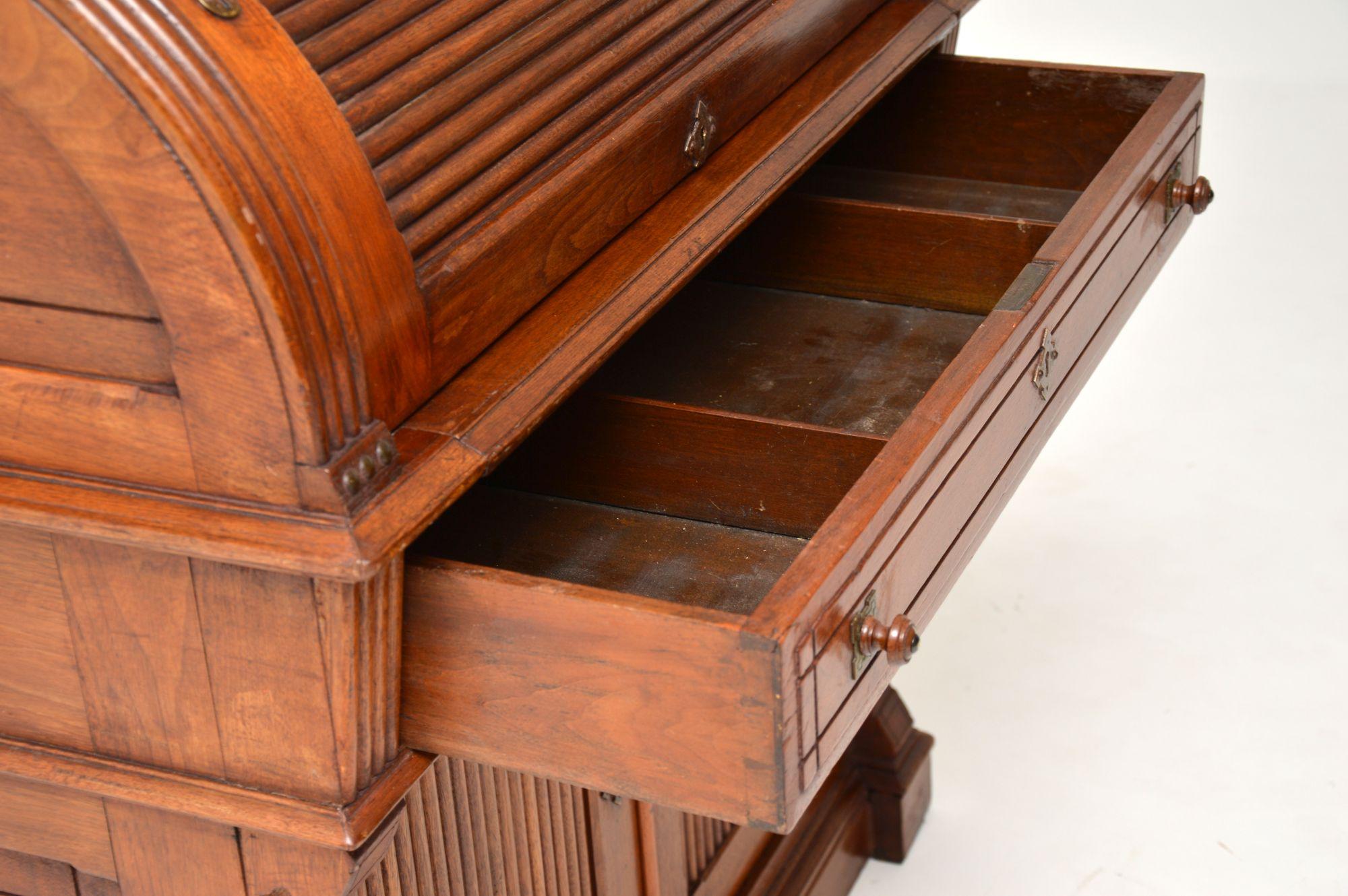 Antique Arts & Crafts Walnut Tambour Top Desk / Bureau 7