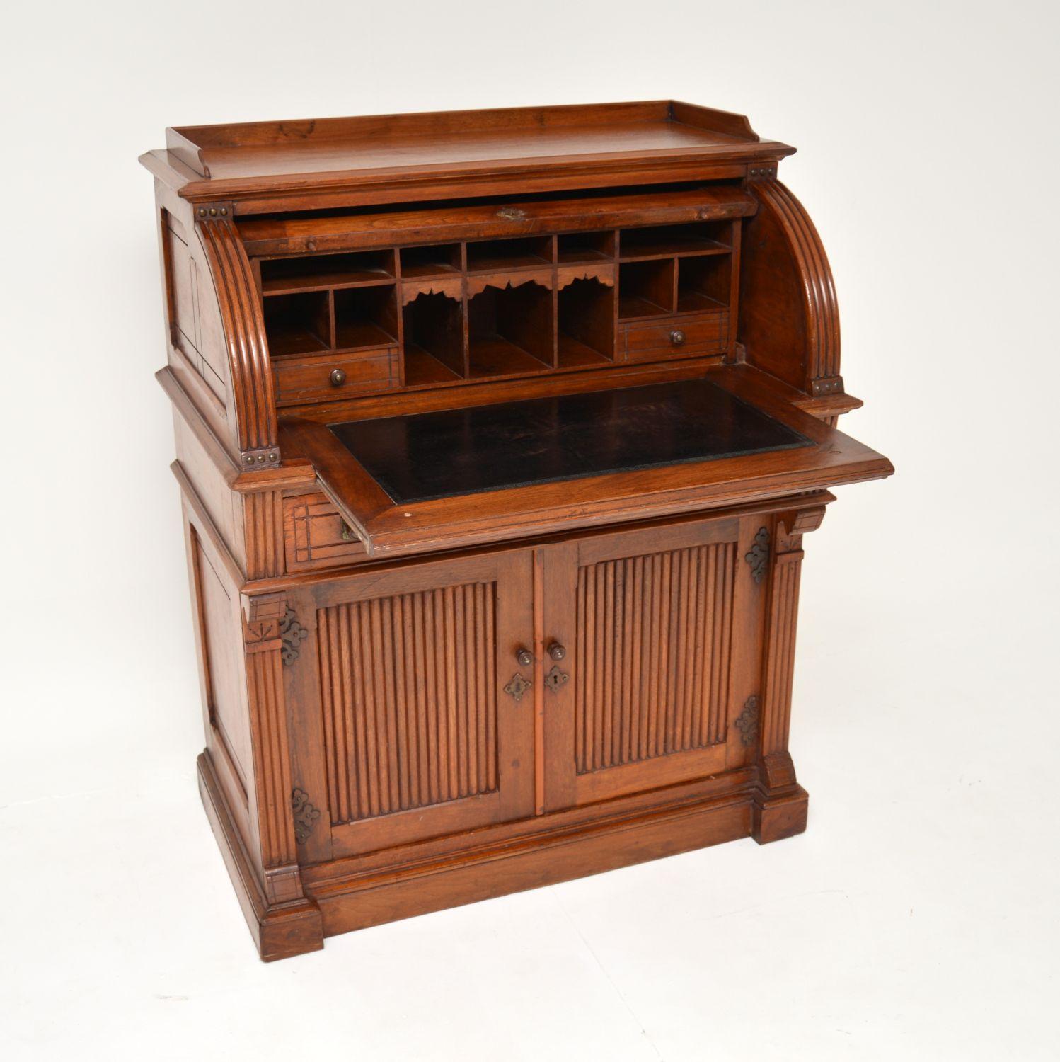 Arts and Crafts Antique Arts & Crafts Walnut Tambour Top Desk / Bureau
