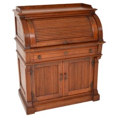 Antique Arts & Crafts Walnut Tambour Top Desk / Bureau