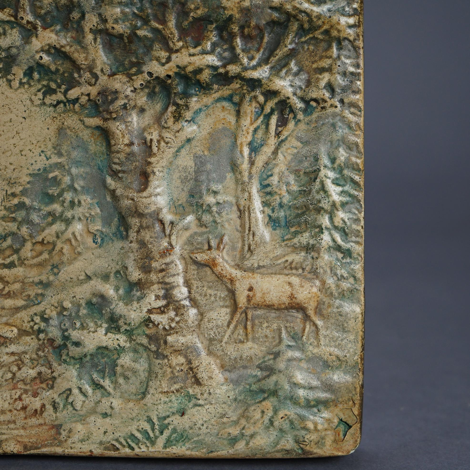 American Antique Arts & Crafts Weller Embossed Woodland Landscape Pottery Plaque C1920