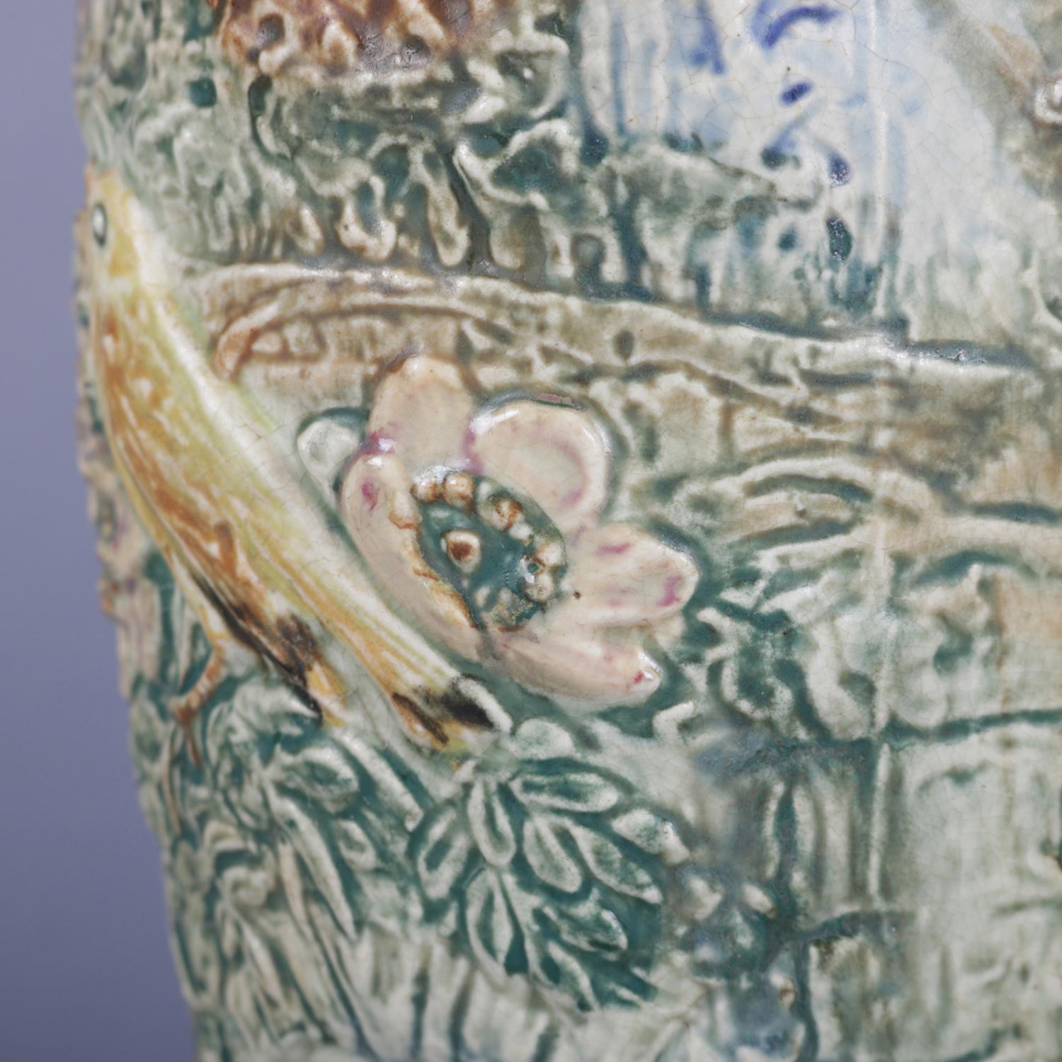 Antique Arts & Crafts Weller Glendale Bird and Nest High Relief Pottery Vase 2