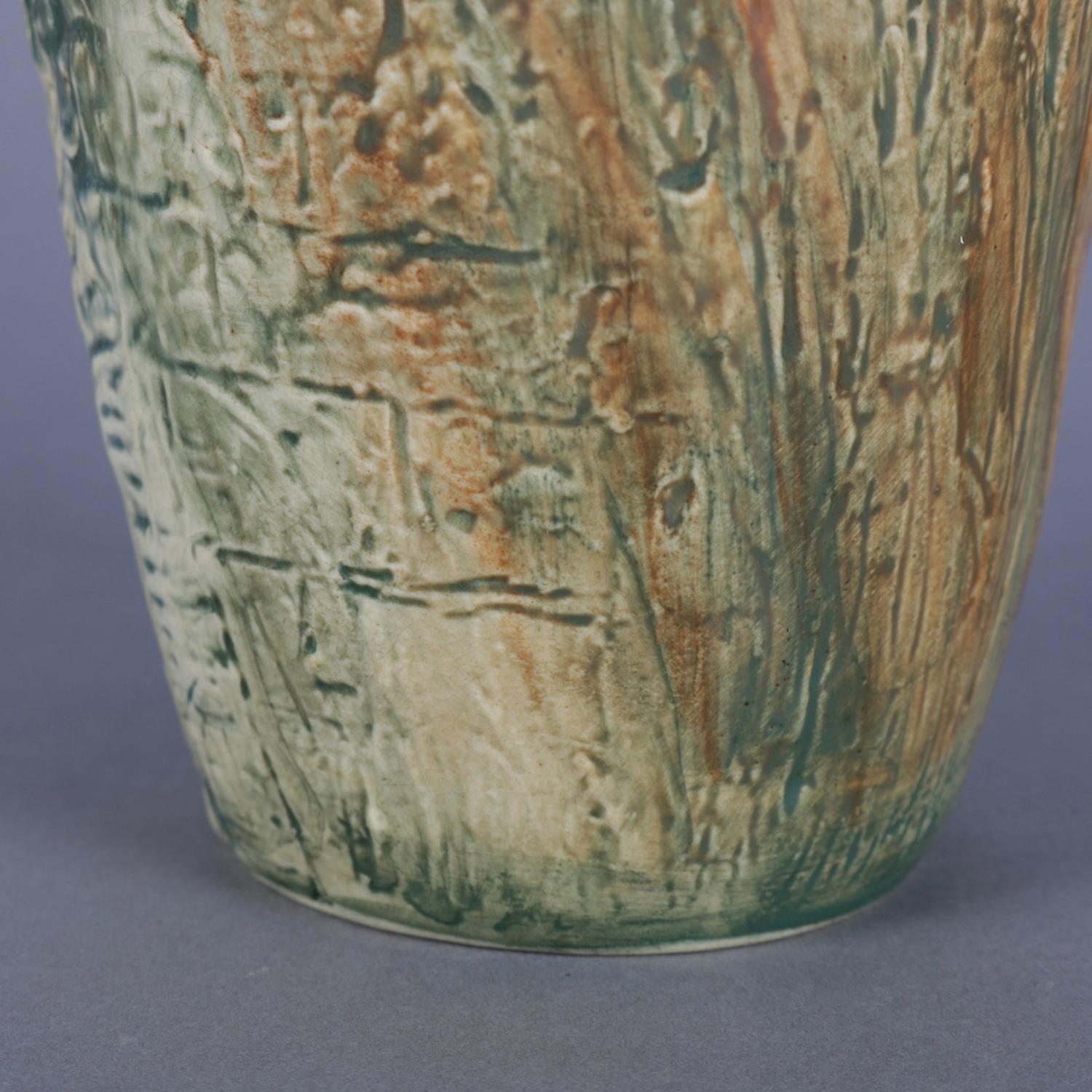 Antique Arts & Crafts Weller Glendale Bird and Nest High Relief Pottery Vase 3