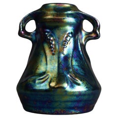 Antique Arts & Crafts Weller Heliosine Iridescent Pottery Handled Vase C1920