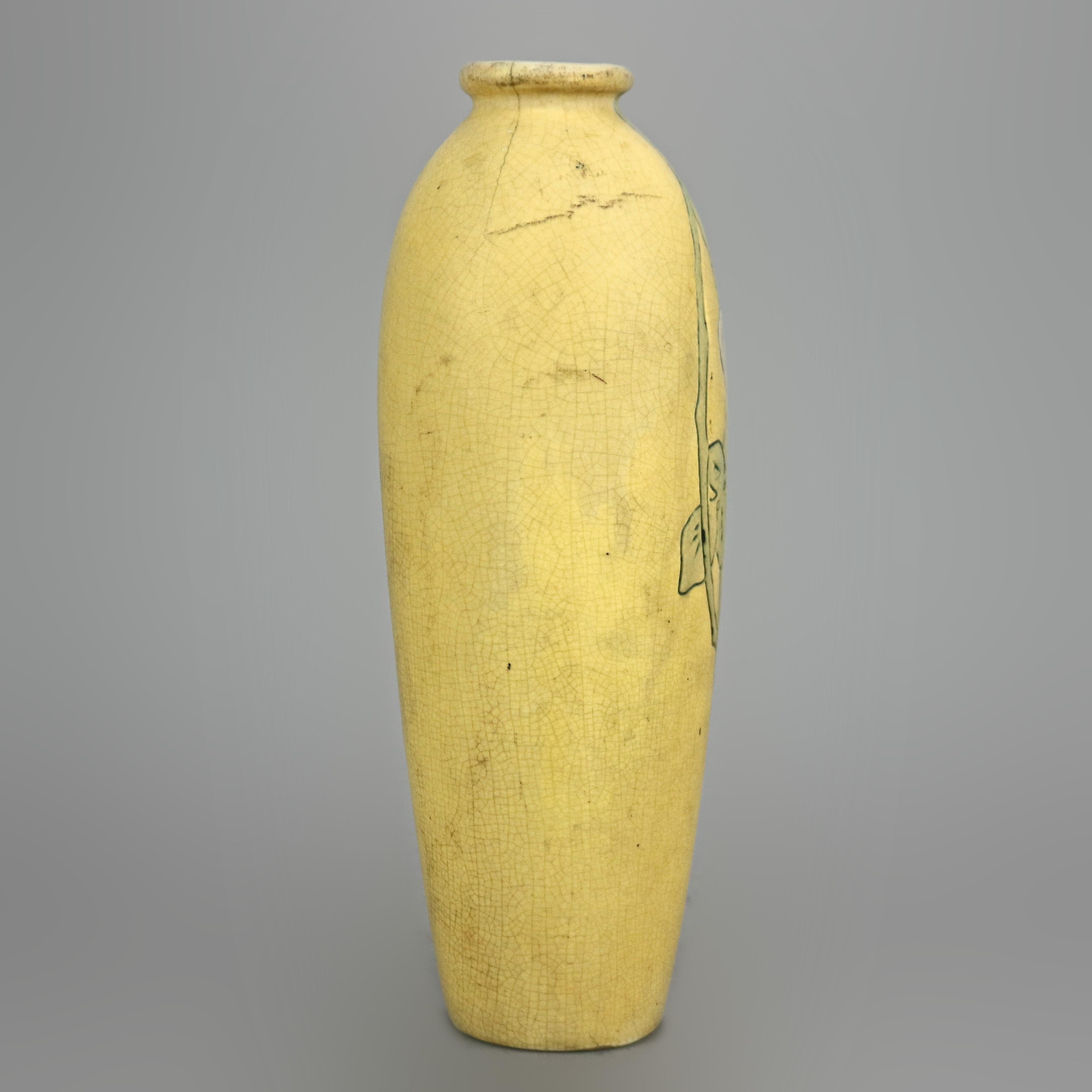 American Antique Arts & Crafts Weller Incised Floral Art Pottery Matt Glaze Vase, 1920