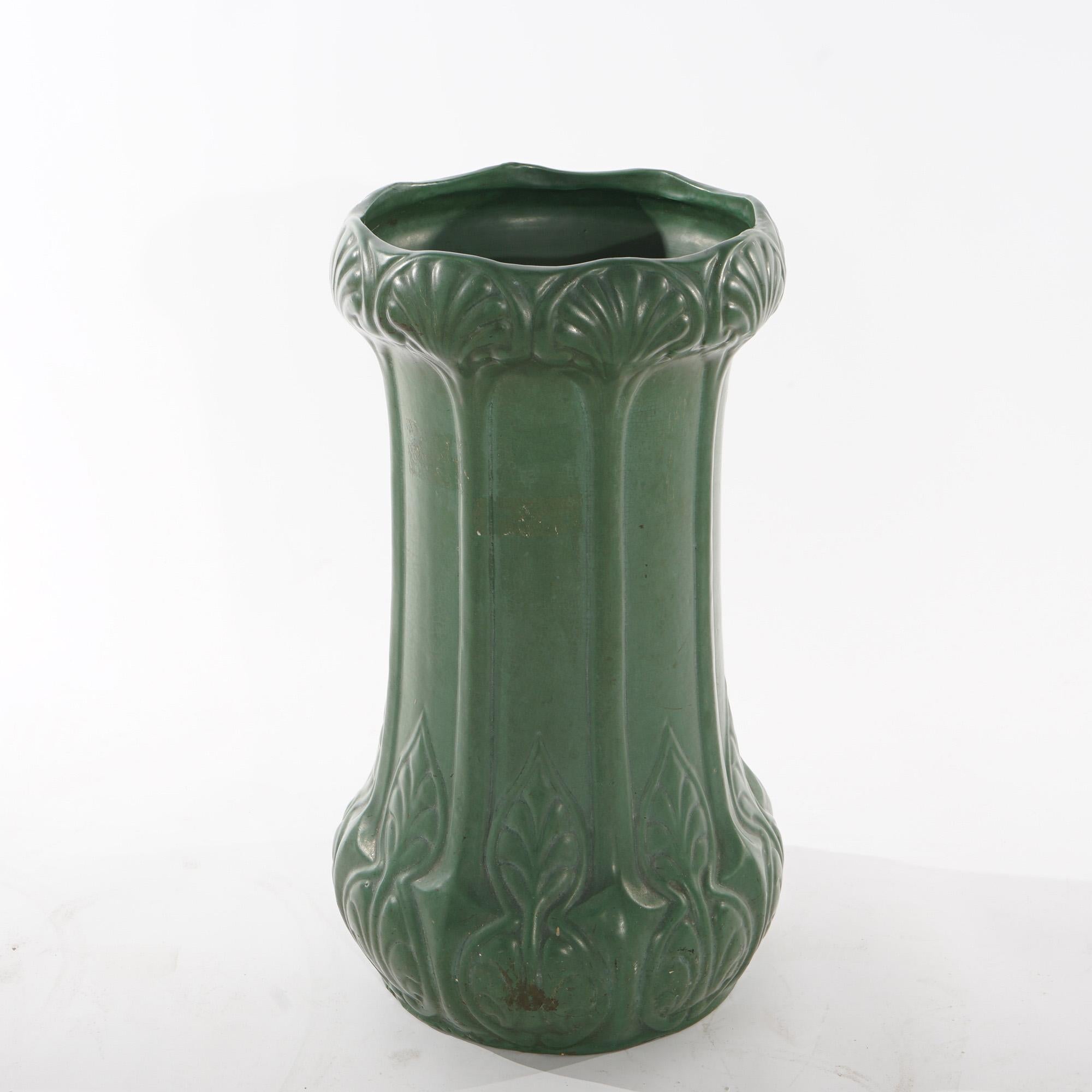 Antique Arts & Crafts Weller Matte Green Art Pottery Umbrella Stand, circa 1910 In Good Condition In Big Flats, NY
