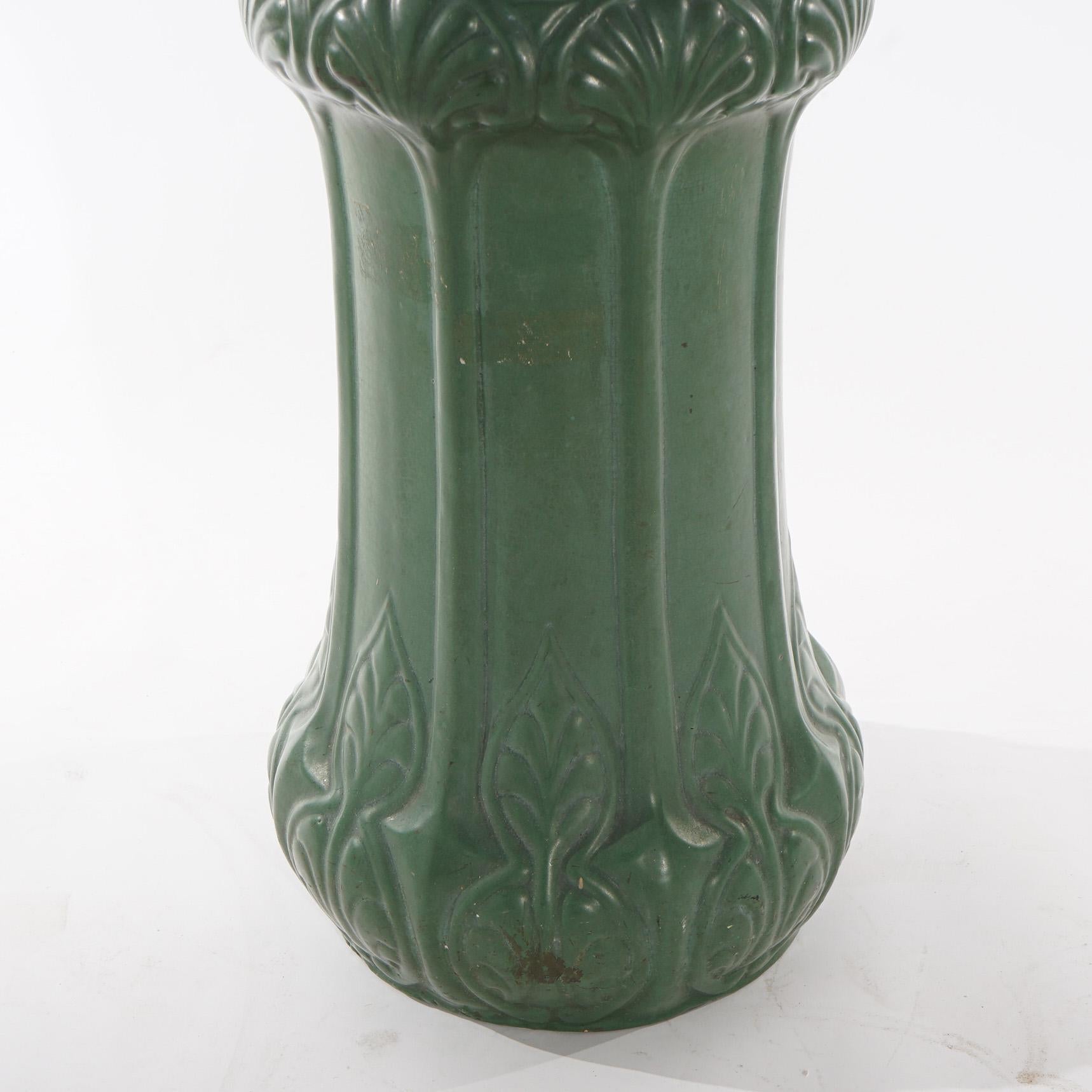 20th Century Antique Arts & Crafts Weller Matte Green Art Pottery Umbrella Stand, circa 1910